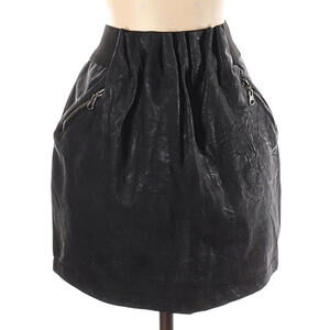 ARDEN B Black Mini Skirt Faux Leather Sz 2 Women's Vegan Elastic Gathered Waist
